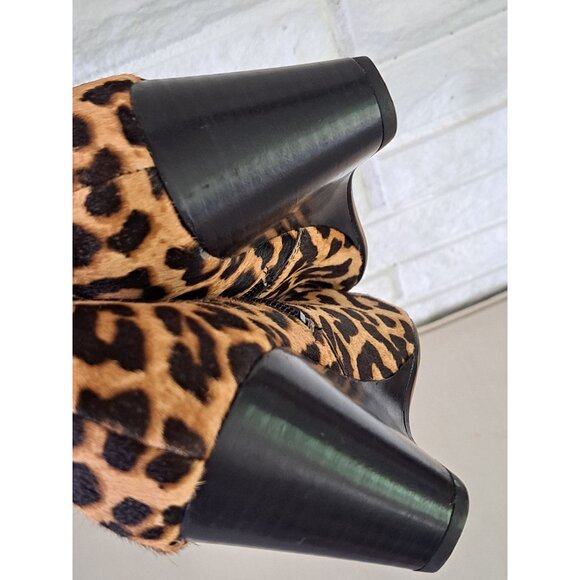 Franco Sarto Athens2 Leopard Calf Hair Pointed Toe Ankle Booties Wedge 9M Animal - Picture 5 of 7